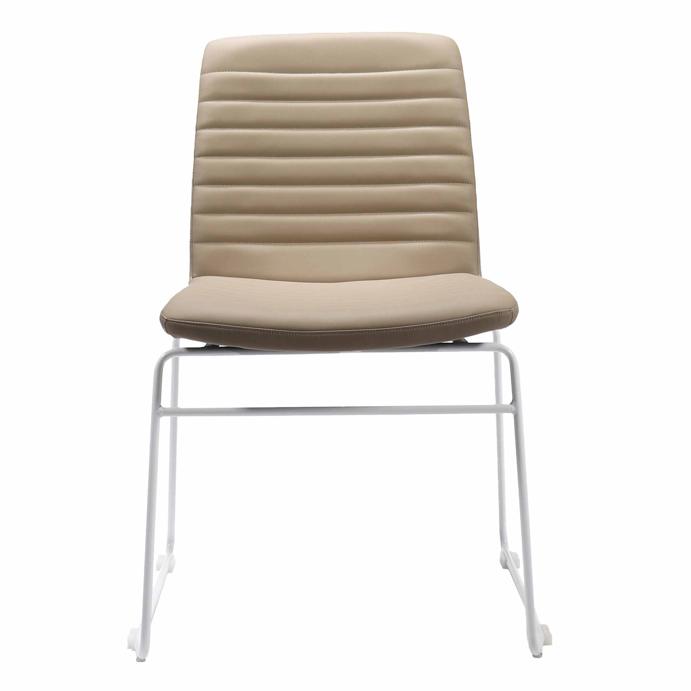 Pixel Sled Base Chair - Almond PU with White Frame
